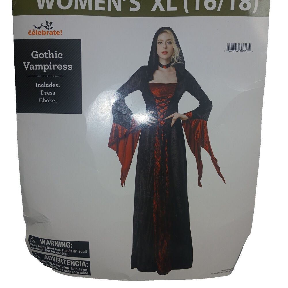 Gothic Vampiress Costume Size XL Vampire Dress Chocker NEW in Package